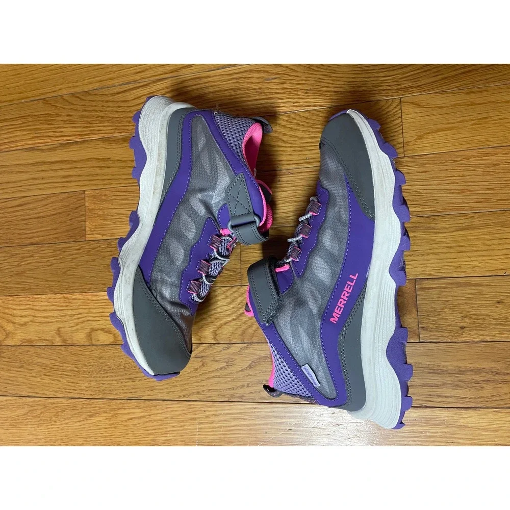 Merrell Girls Grey Purple Waterproof Hiking Boots MK165209 Size 5W